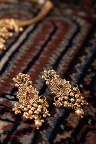 Necklace and Earring Set with Intricate Gold Design
