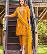 Mustard embroidered ethnic motifs kurta set with dupatta