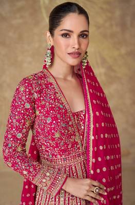 Pink georgette heavy embroidery sequins work gown set 5
