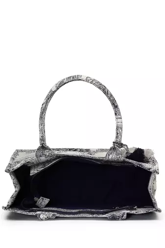jungle natural & navy toile cotton jacquard handheld bag