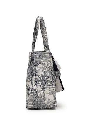 jungle natural & navy toile cotton jacquard handheld bag 10