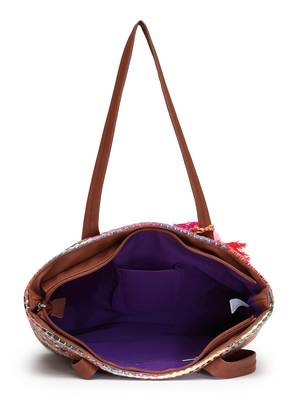 boho tan & multi woven striped cotton acrylic tote bag 7