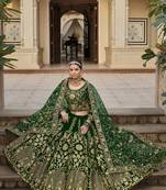 Green and Gold Velvet Embroidered Lehenga