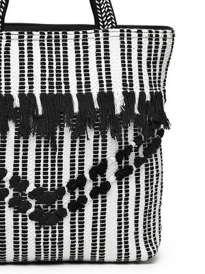 boho black & white striped cotton dari canvas tote bag 8