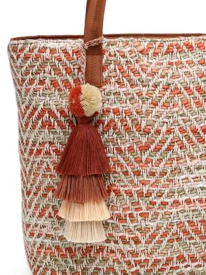 boho coral & multi chevron self design cotton acrylic tote bag 8