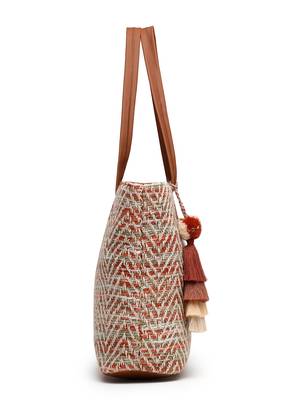 boho coral & multi chevron self design cotton acrylic tote bag 10