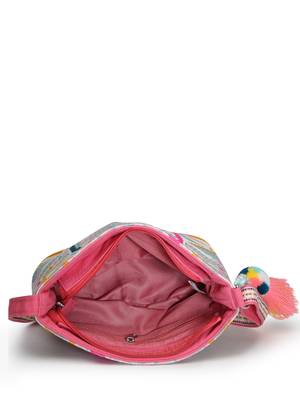 boho fluorescent pink & multi ethnic jacquard cotton sling bag 7