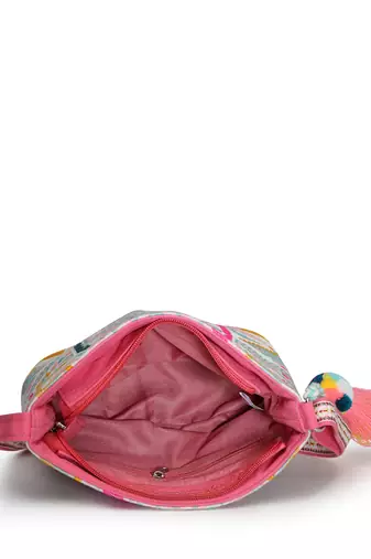 boho fluorescent pink & multi ethnic jacquard cotton sling bag