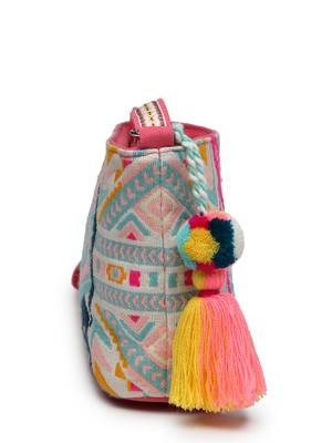 boho fluorescent pink & multi ethnic jacquard cotton sling bag 10