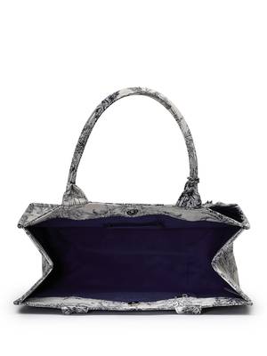 jungle natural & navy toile cotton jacquard handheld bag 7