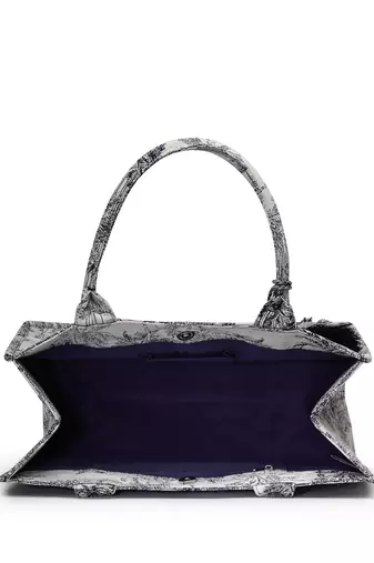 jungle natural & navy toile cotton jacquard handheld bag