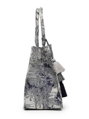 jungle natural & navy toile cotton jacquard handheld bag 10