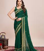 women green  vichitra silk  saree comes with matching blouse