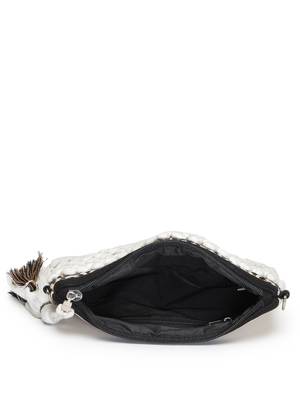 boho white, black and mustard knot stich striped canvas dari sling bag 7