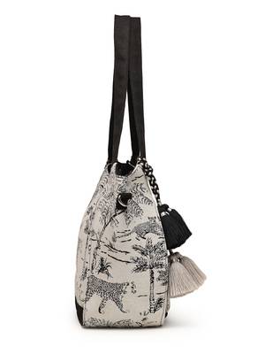 jungle black & off white toile cotton jacquard tote bag 10