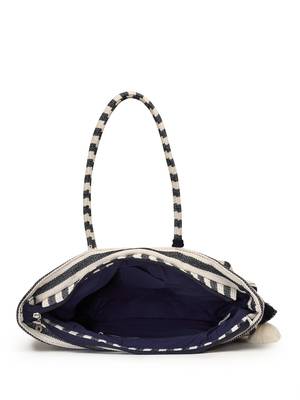boho navy & ivory woven striped cotton jacquard tote bag 7