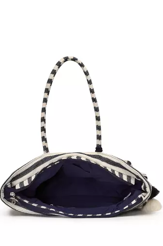 boho navy & ivory woven striped cotton jacquard tote bag