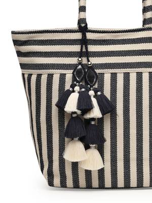 boho navy & ivory woven striped cotton jacquard tote bag 8