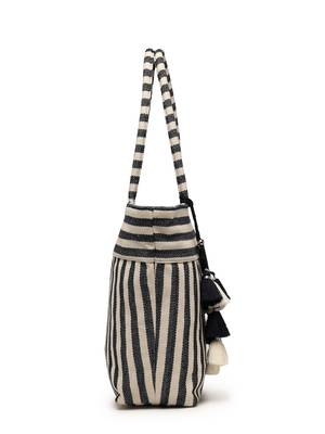 boho navy & ivory woven striped cotton jacquard tote bag 10