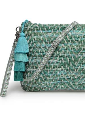 boho pista green & off white chevron self design cotton acrylic sling bag 8