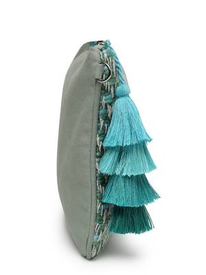 boho pista green & off white chevron self design cotton acrylic sling bag 10