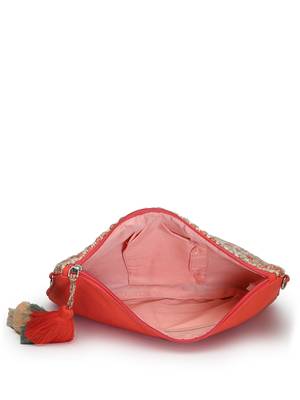boho coral & multi chevron self design cotton acrylic sling bag 7