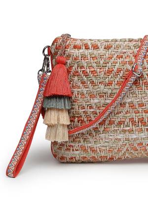 boho coral & multi chevron self design cotton acrylic sling bag 8