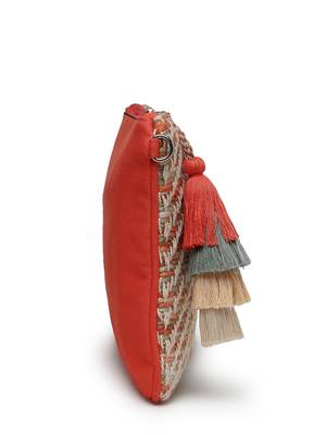boho coral & multi chevron self design cotton acrylic sling bag 10