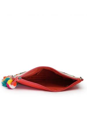 boho coral & multi quirky embroidered cotton canvas sling bag 7