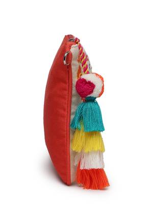 boho coral & multi quirky embroidered cotton canvas sling bag 10