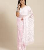 Hand embroidered light pink georgette lucknowi chikankari saree with blouse