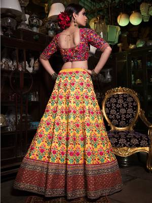 yellow and purple embroidered bridal lehenga set choli with dupatta 3