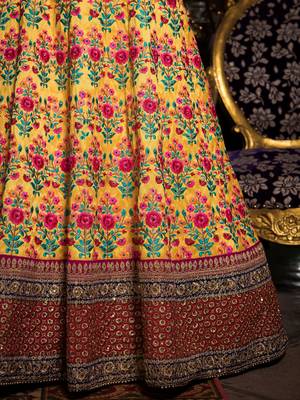 yellow and purple embroidered bridal lehenga set choli with dupatta 5