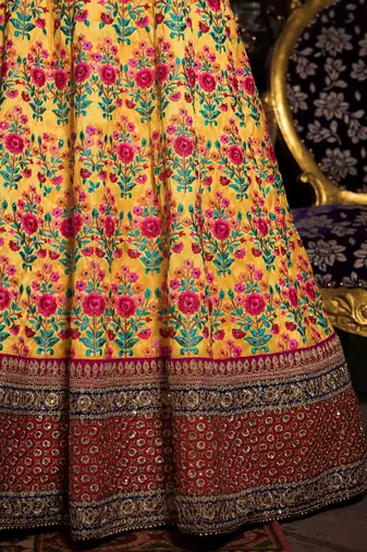 yellow and purple embroidered bridal lehenga set choli with dupatta