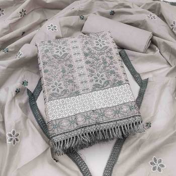 grey cotton embroidered unstitched dress material 1