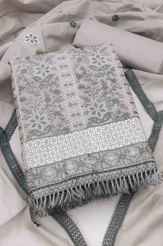 grey cotton embroidered unstitched dress material