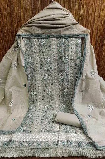 grey cotton embroidered unstitched dress material