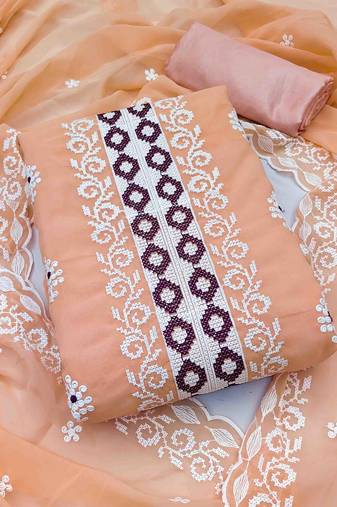 orange georgette embroidered unstitched dress material