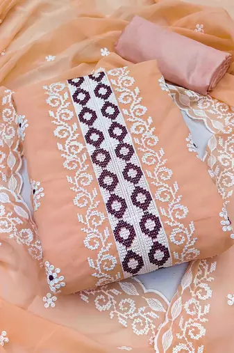 orange georgette embroidered unstitched dress material