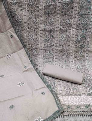 grey cotton embroidered unstitched dress material 3