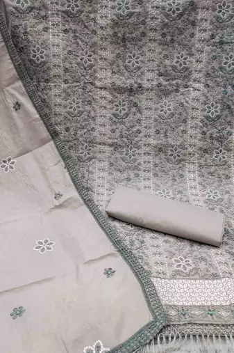 grey cotton embroidered unstitched dress material