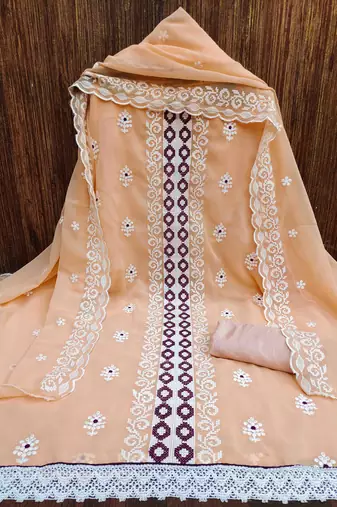 orange georgette embroidered unstitched dress material