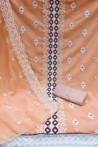 orange georgette embroidered unstitched dress material