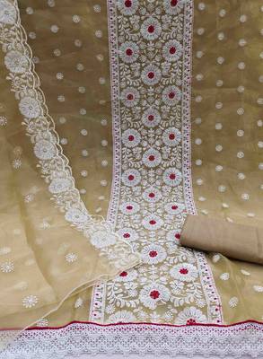chiku organza embroidered unstitched dress material 2