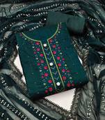 dark green chanderi cotton embroidered unstitched dress material