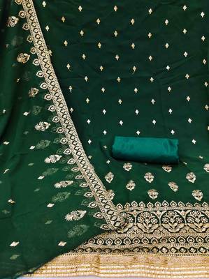 dark green georgette embroidered unstitched dress material 2