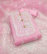 baby pink organza embroidered unstitched dress material