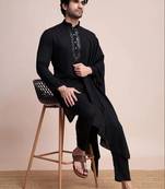 Black designer mirror work kurta set with dupatta for men