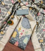 grey jacquard handwork unstitched dress material