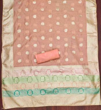 peach jacqurd handwork unstitched dress material 3